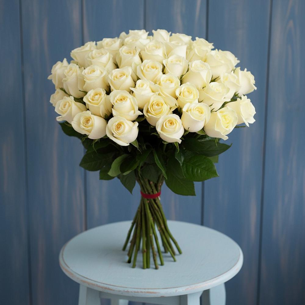 Букет 51 Белая роза Эдлесс Лав в Тугулыме