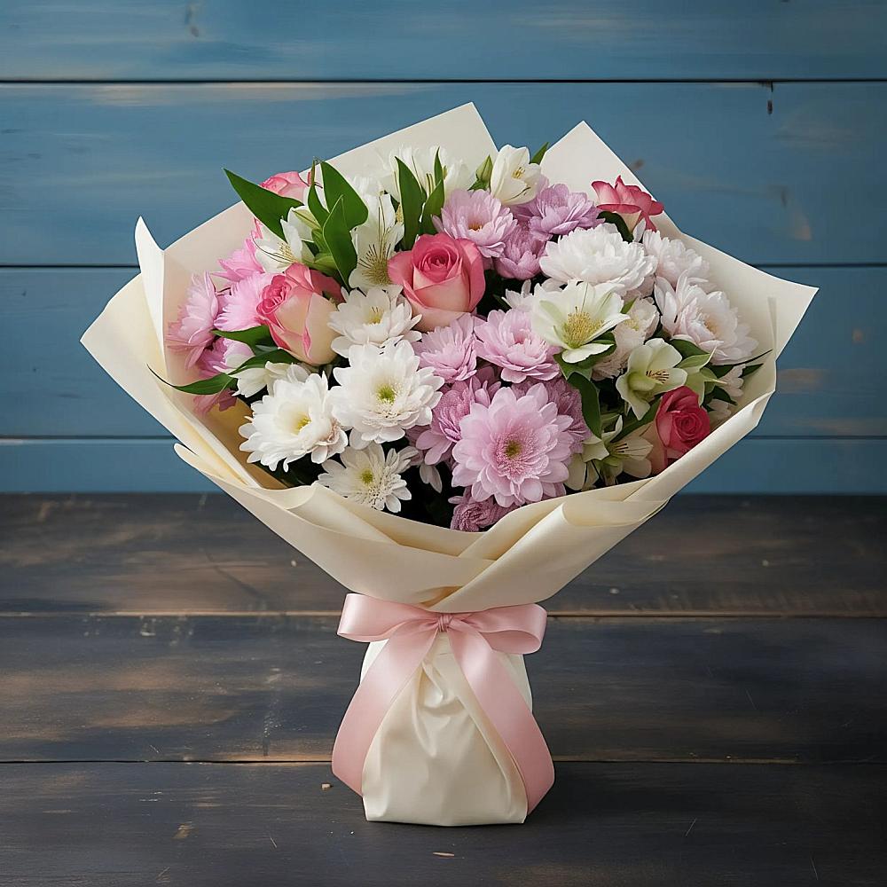 Букет цветов из: Хризантемы, Альстромерии и Розы в Тугулыме